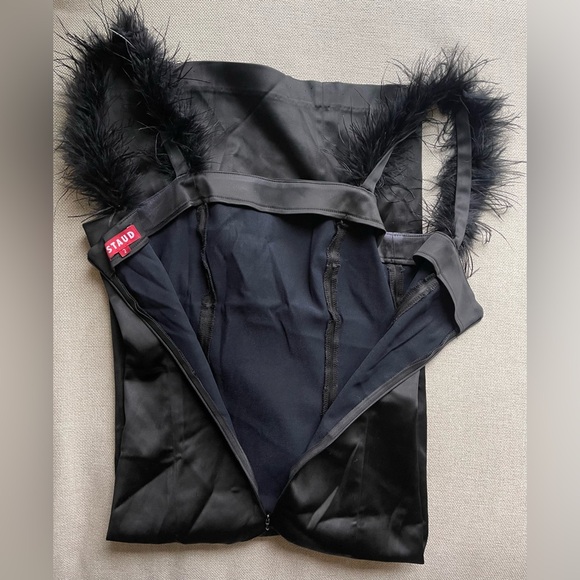 STAUD Romy Feather Strap PencilSlim Midi Dress In Black Size 2 - Picture 14 of 16